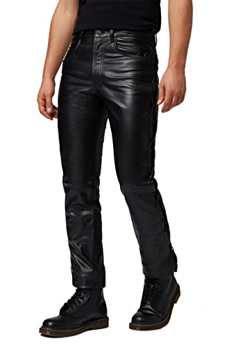 RICANO S/L Buff Nappa, Herren Lederhose (Slim Fit) mit Schnüren aus echtem Büffel Nappa Leder in schwarz (Schwarz, 34) von RICANO
