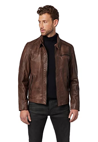 RICANO Shelby, Herren Lederjacke (Slim Fit) klassisch mit Polokragen, Lamm Nappa Echtleder (Schwarz, Braun, Cognac Braun/Camel oder Blau) (Braun, S (48)) von RICANO