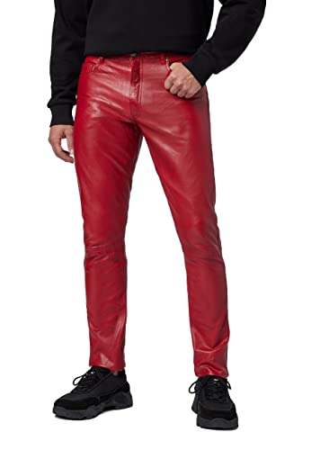 RICANO Slim Fit, Herren Lederhose/Lederjeans (Regular Waist), echtes Lamm Leder (as3, Numeric, Numeric_28, Regular, Regular, Rot) von RICANO
