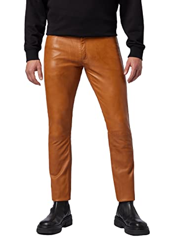 RICANO Slim Fit, Herren Lederhose/Lederjeans (Regular Waist), echtes Lamm Leder (as3, Numeric, Numeric_34, Regular, Regular, Cognac Braun) von RICANO