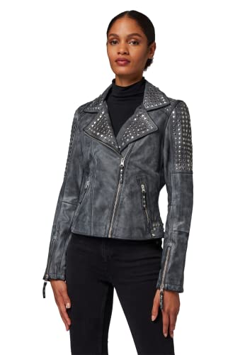 RICANO Studd JKT, Damen Lederjacke (Slim Fit) mit Nieten im Bikerstil in Schwarz und Grau (Vintage) (Grau, S) von RICANO