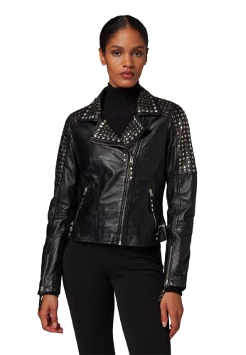 RICANO Studd JKT, Damen Lederjacke (Slim Fit) mit Nieten im Bikerstil in Schwarz und Grau (Vintage) (Schwarz, L) von RICANO