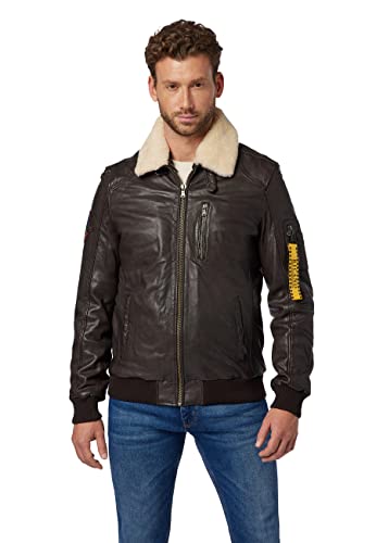 RICANO TG-1101 Herren Flieger Lederjacke aus echtem Lamm Nappa Leder mit Fellkragen aus Lammfell in schwarz und dunkel braun (Dunkelbraun, L (52)) von RICANO