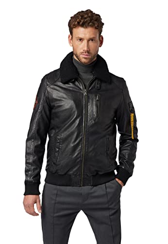 RICANO TG-1101 Herren Flieger Lederjacke aus echtem Lamm Nappa Leder mit Fellkragen aus Lammfell in schwarz und dunkel braun (Schwarz, XL (54)) von RICANO