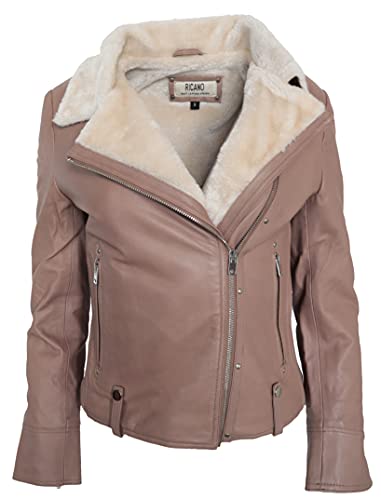 RICANO Y-89110, Damen Lederjacke (Slim Fit) mit Fellkragen und -Fütterung, Lamm Nappa Echtleder Schwarz oder Beige (Beige, M(38)) von RICANO