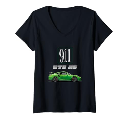 Damen SE 911 GT3 RS Legendäre Sportwagen ikonische Silhouette T-Shirt mit V-Ausschnitt Damen SE 911 GT3 RS Legendäre Sportwagen ikonische Silhouette T-Shirt mit V-Ausschnitt von RICH HOT WAVE