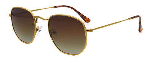 RICH MODE Polygon Sonnenbrille Für Herren Damen Metallrahmen Polarisierte Sonnenbrille UV400 CAT3 Gold Retro Sonnenbrille Braune Linse von RICH MODE