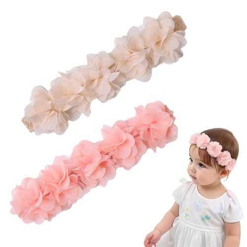 Chiffon-Stirnbänder mit Blumenmuster, Rosa und Beige, elastische Haar-Accessoires für Säuglinge und Kleinkinder, für Babys, Kleinkinder, Mädchen, Geschenk, Fotografie, 2 Stück Chiffon-Stirnbänder mit Blumenmuster, Rosa und Beige, elastische Haar-Accessoires für Säuglinge und Kleinkinder, für Babys, Kleinkinder, Mädchen, Geschenk, Fotografie, 2 Stück von RICHHAOLIN