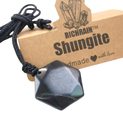 RICHRAIN Halskette mit Anhänger aus echtem natürlichem Schungit, spirituelle Geschenke für Frauen, Kristallheilung, Kristallgeschenke für Männer (Hexagram) von RICHRAIN