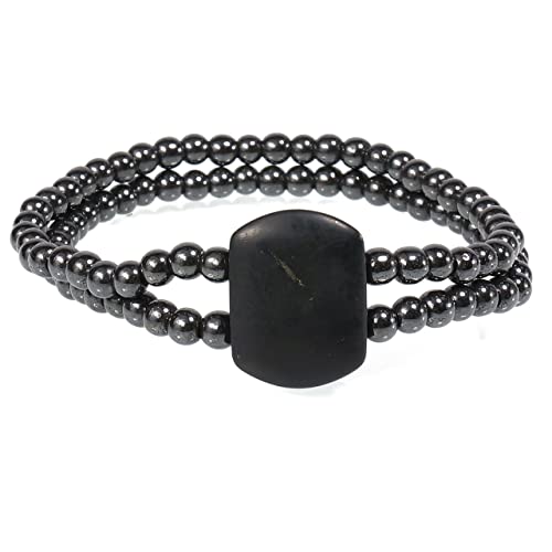 RICHRAIN Mehrschichtiges magnetisches Hämatit-Perlenarmband mit Schungit-Stein-Charme Schungit-EMF-Schutz-Schmuck-Stretch-Armband (XL 7,5 Zoll Femmes) von RICHRAIN