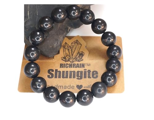 RICHRAIN Schungit Armband Schutz für Männer und Frauen Natürlicher Edelstein Kristall, Stein, (12mm 8.5") von RICHRAIN