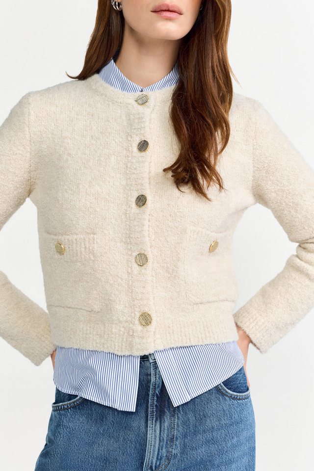 RICHROYAL Cardigan Boucle, gerader Form, Schmuckknöpfe, Rundhals von RICHROYAL