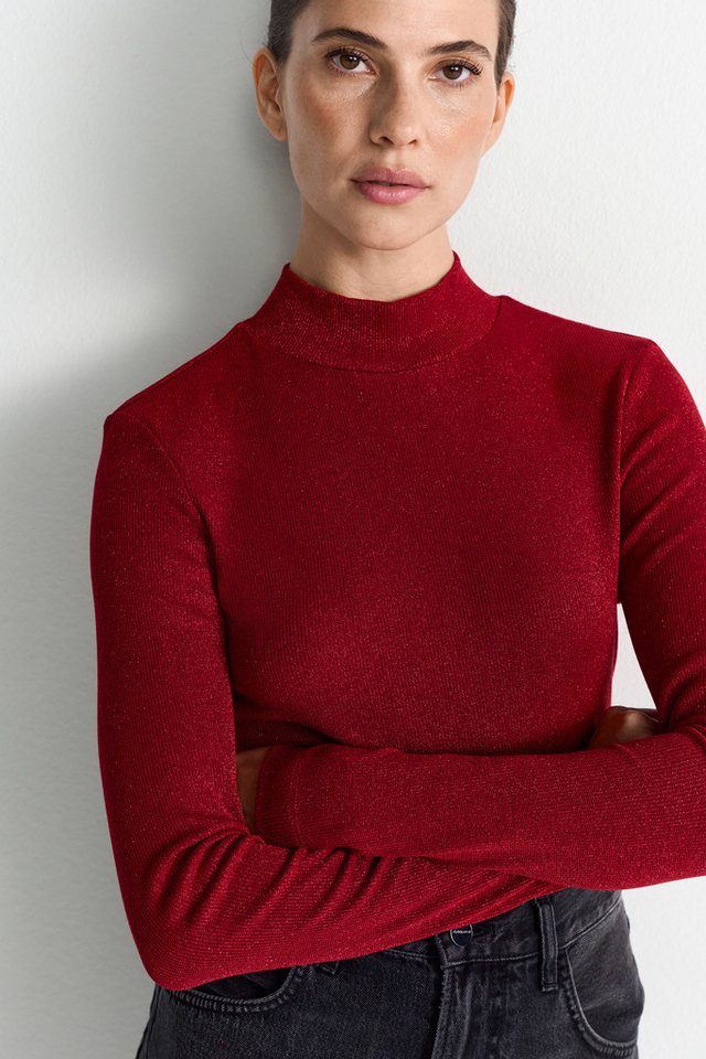 RICHROYAL Longsleeve mit feinen Glitzerfäden, Stehkragen, figurbetonter Schnitt von RICHROYAL