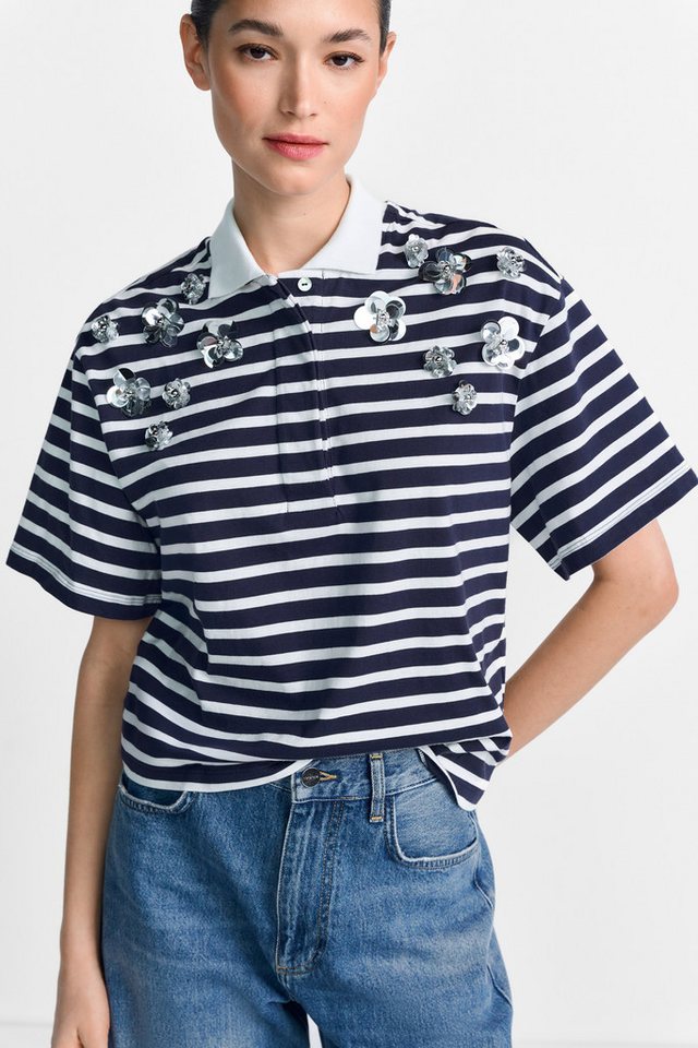 RICHROYAL Poloshirt mit Blume-Applikationen, Gerade Form von RICHROYAL