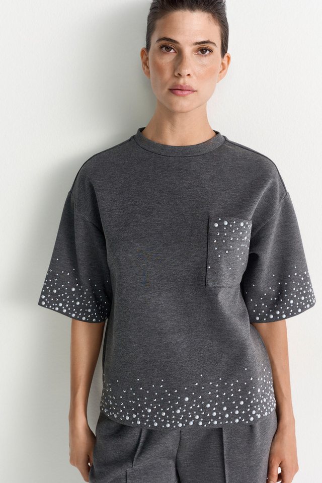 RICHROYAL T-Shirt mit Strass und Perlen, Rundhals von RICHROYAL
