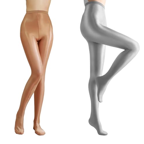 RICHTOER 2 paar socken öl socken glänzende gestaltung seidenstrümpfe strumpfhose tanz strumpfhosen (Coffee+Silver Grey) von RICHTOER