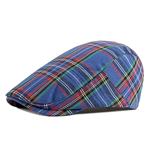 RICHTOER Newsboy Cap Beret Men Women Flat Caps Summer Plaid Hat Outdoors (Style1 Blue) von RICHTOER