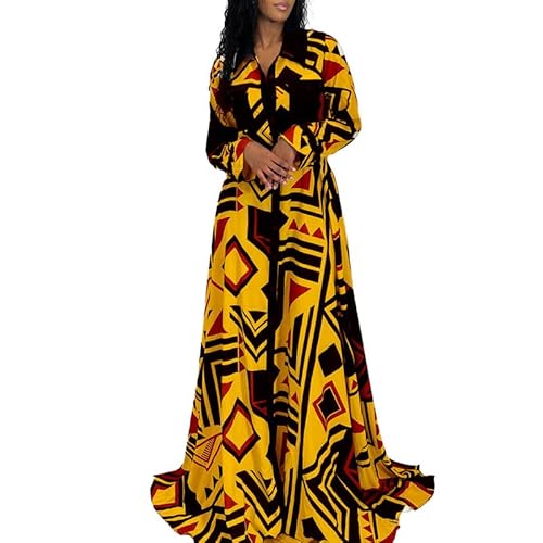 RICOCHO Afrikanisches Maxi-Hemdkleid für Damen, Vintage-Ankara-Knopfkleid, traditionelles Dashiki-Hemdkleid für Damen von RICOCHO