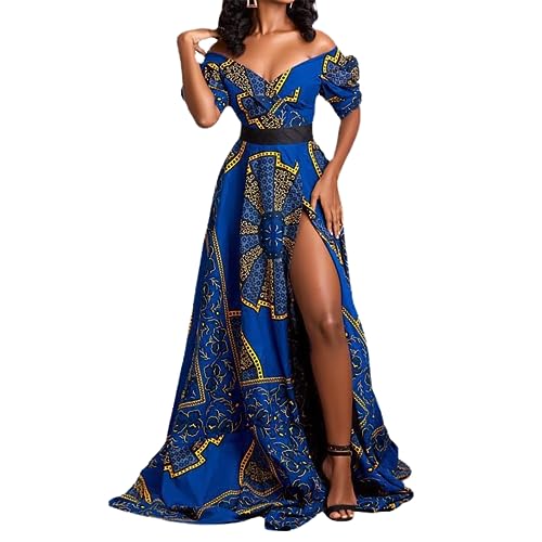 RICOCHO Damen-Dashiki-Print-Strampler, geteiltes Maxikleid, traditionelles afrikanisches langes Kleid für Damen, Ankara-Maxikleid mit hoher Taille, Kostüm von RICOCHO