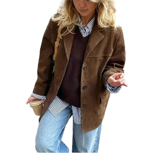 RICOCHO Damen Faux Wildleder Jacke Revers Kragen Wildleder Blazer Jacken Herbst Winter Langarm Mode Wildleder Leder Anzug Jacken von RICOCHO