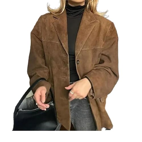 RICOCHO Damen Faux Wildleder Jacke Revers Kragen Wildleder Blazer Jacken Herbst Winter Langarm Mode Wildleder Leder Anzug Jacken von RICOCHO
