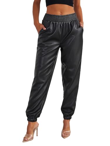 RICOCHO Damen-Hosen aus Kunstleder mit schmal zulaufendem Bein. Damen-Jogginghose aus Leder mit Bündchen. Bootcut-Hose aus PU-Leder von RICOCHO