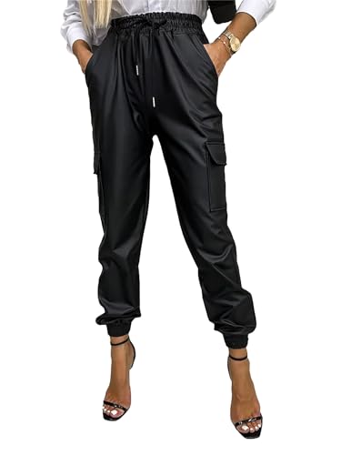 RICOCHO Damen-Hosen aus Kunstleder mit schmal zulaufendem Bein. Damen-Jogginghose aus Leder mit Bündchen. Bootcut-Hose aus PU-Leder von RICOCHO