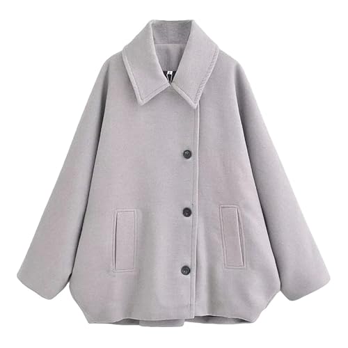 RICOCHO Damen Oversized Wolle Trench Mantel Revers Single Breasted Kurzer Erbsenmantel Trendige Wolle Lose S M L von RICOCHO