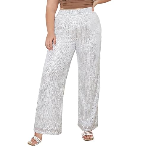 RICOCHO Damen-Pailletten-Hose mit weitem Bein. Damen-Glitzer-Club-Party-Hose, Übergröße von RICOCHO