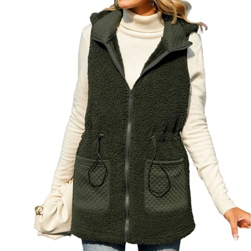 RICOCHO Damen Sherpa Lange Weste Warme Fleece Fuzzy Hooded Weste Ärmellose Sherpa Full Zip Gilet Jacke mit Taschen von RICOCHO