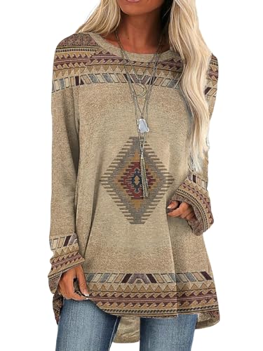 RICOCHO Damen-Sweatshirt mit Western-Azteken-Grafik, langärmliges Tunika-Oberteil im ethnischen Vintage-Stil mit Azteken-Motiv von RICOCHO
