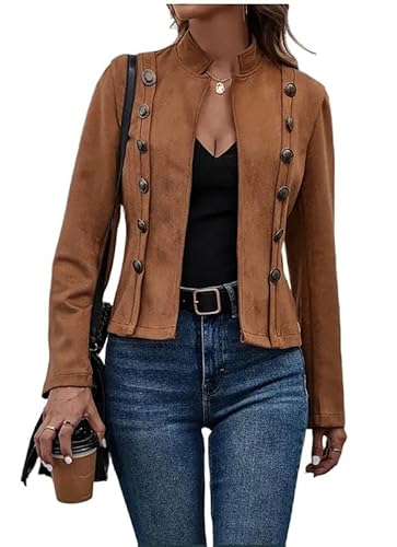 RICOCHO Damen Wildleder Jacke Offene Front Outwear Stand Kragen Wildleder Cardigan Slim Fit Wildleder Mantel von RICOCHO