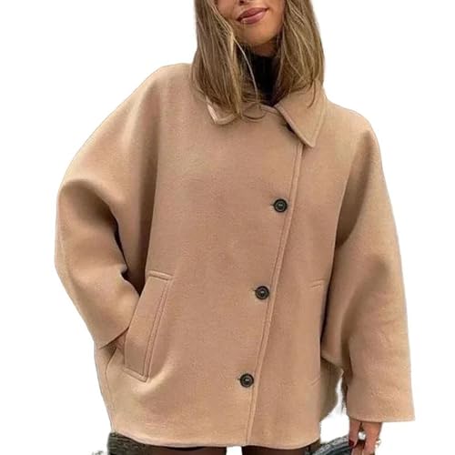 RICOCHO Damen Oversized Wollmantel Revers Trenchcoat S M L Winter Wolle/80% Polyester/20% Einfarbig Schwarz von RICOCHO