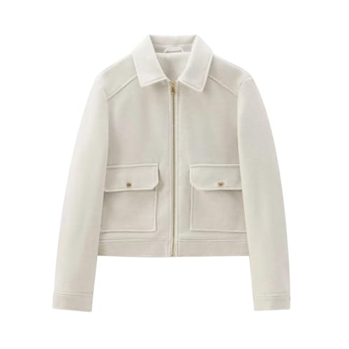RICOCHO Damen Wolle Reißverschluss Kurze Jacke Revers Langarm Wolle Mischung Cropped Mantel Herbst Winter Oversized Wolle Outwear von RICOCHO