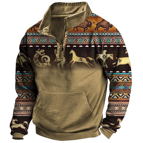 RICOCHO Herren-Pullover mit Azteken-Motiv, Western-Azteken-Kapuzenpullover, ethnischer Stammesdruck von RICOCHO