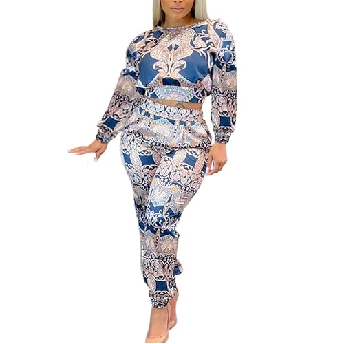 RICOCHO Langarm-afrikanisches 2-teiliges Set für Frauen, florales afrikanisches Dashiki-Oberteil und Hosen-Outfit-Sets, afrikanisches Ankara-Outfit mit Blumendruck für Damen von RICOCHO