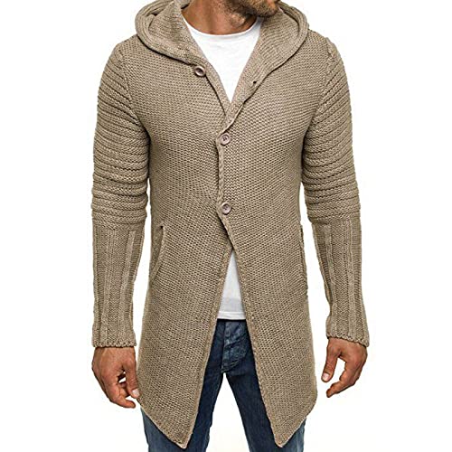 RICOCHO Schlanke Lange Strickjacke für Herren mit Kapuze Lange Strickjacke mit offenen Kanten und Knöpfen für Herren von RICOCHO