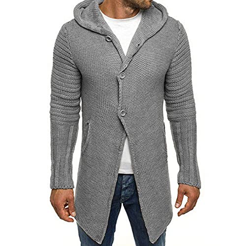 RICOCHO Schlanke Lange Strickjacke für Herren mit Kapuze Lange Strickjacke mit offenen Kanten und Knöpfen für Herren von RICOCHO