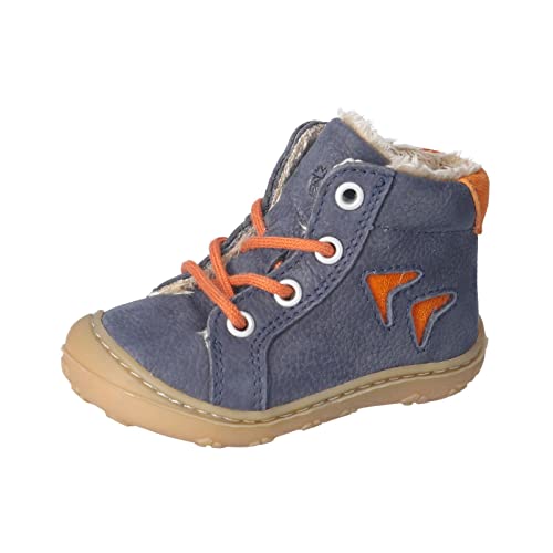 RICOSTA Unisex - Baby Lauflernschuhe GEORG,Kinderboots,WMS:Mittel/Weit,warm gefüttert,schnürstiefel,booties,leder,Blau (see/orange) (180),21 EU von RICOSTA