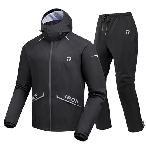 RIDEIRON Motorrad Regenbekleidung Herren Wasserdichter 15000mm Regenkombi Regenjacke Regenanzug Regenmantel mit Abnehmbare Kapuze Reflektorstreifen-Schwarz XXL RIDEIRON Motorrad Regenbekleidung Herren Wasserdichter 15000mm Regenkombi Regenjacke Regenanzug Regenmantel mit Abnehmbare Kapuze Reflektorstreifen-Schwarz XXL von RIDEIRON