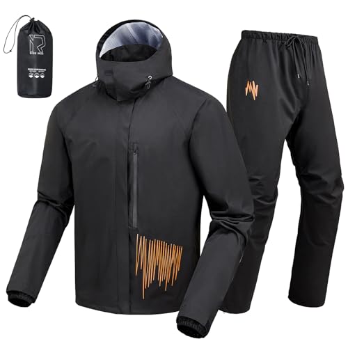RIDEIRON Motorrad Regenkombi Herren 2-Teiler – Wasserdicht 15000mm, Optimierter Schnitt, Doppelverschluss & Abnehmbare Kapuze, Leicht Tragbar XL von RIDEIRON