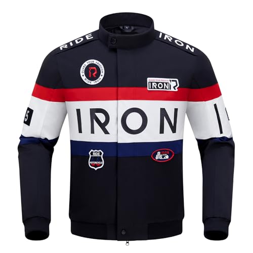 RIDEIRON Motorradjacke Herren mit Protektoren CE – Textil Biker Jacke mit Thermofutter, Stickerei Design, Winddicht Atmungsaktiv, Touring Motorrad Jacke für Frühling Herbst Winter Black XL von RIDEIRON