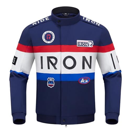 RIDEIRON Motorradjacke Herren mit Protektoren CE – Textil Biker Jacke mit Thermofutter, Stickerei Design, Winddicht Atmungsaktiv, Touring Motorrad Jacke für Frühling Herbst Winter Blue XXL von RIDEIRON