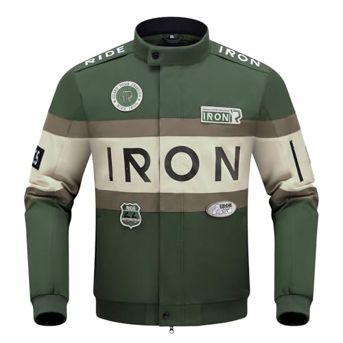 RIDEIRON Motorradjacke Herren mit Protektoren CE – Textil Biker Jacke mit Thermofutter, Stickerei Design, Winddicht Atmungsaktiv, Touring Motorrad Jacke für Frühling Herbst Winter Green XXL von RIDEIRON