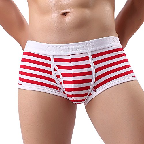 Unterwäsche für Herren, gestreift, atmungsaktiv, Ausbuchtung, Herren-Slip, Shorts, sexy Unterhosen, Unterwäsche, Tasche, Herren-Unterwäsche, Komfort, rot, L von RIDENG