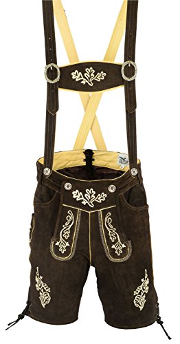 RIDEX Mens Bavarian Short Lederhosen Cowhide Brown Leather with Matching Suspenders (54) von RIDEX