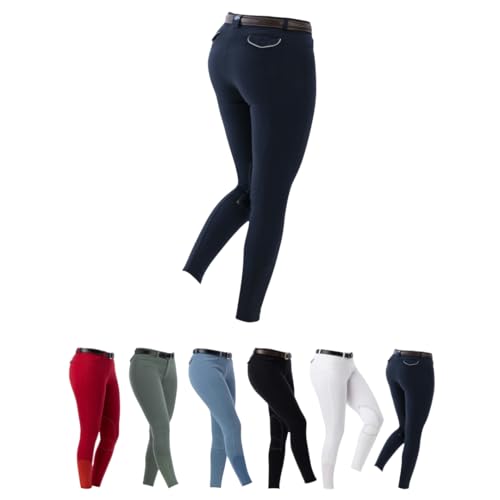 RIDING WORLD - Reithose für Mädchen & Jungen Alexandrie | Reiterhose mit Kniebesatz aus Stoff | mit Eingrifftaschen vorn | Reitleggings in Marineblau | Kinder Reitbekleidung in Größe 140 von RIDING WORLD