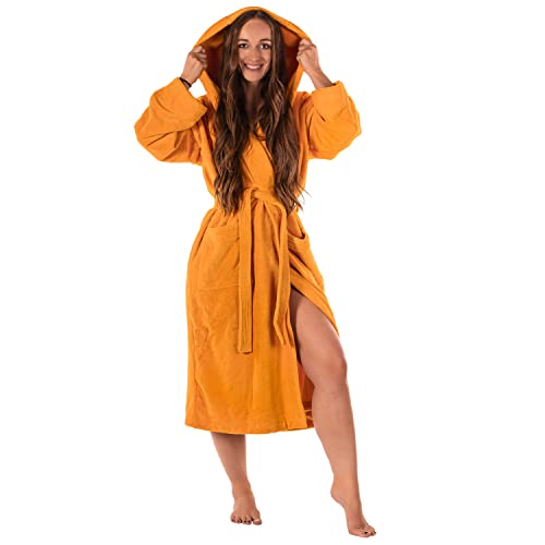 RIEMTEX Bademantel mit Kapuze für Damen und Herren Velour Baumwolle Bamboo Mikrofaser Frottee Morgenmantel (S, Sonnengelb) von RIEMTEX
