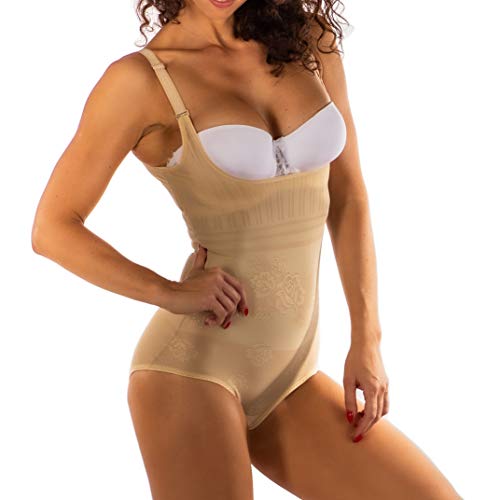 RIEMTEX Shapewear Damen Mieder Body stark figurformender Shaper Bauch weg Effekt Brustfreier Formbody Shapeware Unterwäsche Schwarz Beige - 42, Beige von RIEMTEX