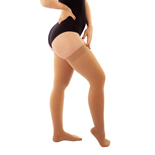 RIEMTEX Kompressionsstrümpfe Klasse 1 CCL1 Stützstrümpfe Damen und Herren Geschlossene Spitze schwarz und beige Classic Serie 7131 (Größe 1, Beige) von RIEMTEX